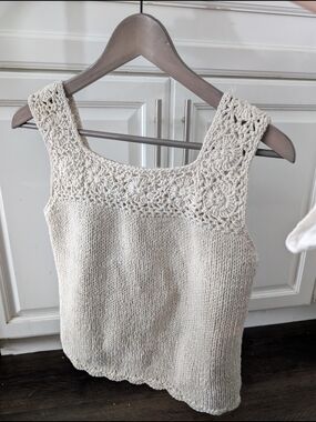 Rico Ivory Knit Bohemian Crochet Tank Top Sm/Med Boho